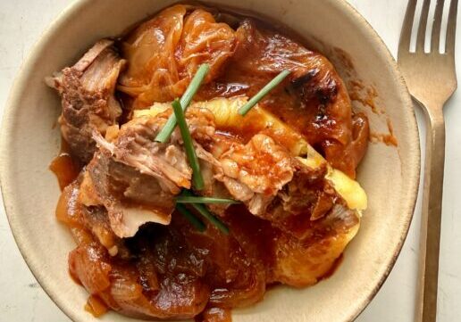 Braised Pork Collar Pot Roast with Cabbage Onion and Potato